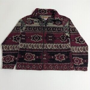 Bear Ridge Outfitters Fleece Jacket Made USA Southwestern Tribal Maroon Red M